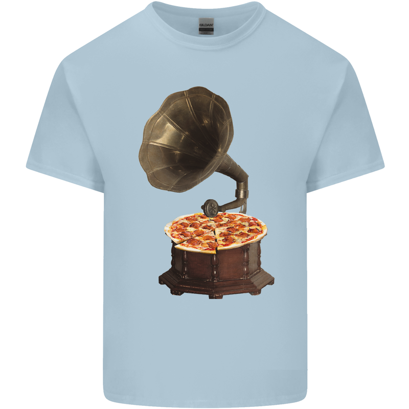 Pizza Gramophone Turntable Vinyl Records DJ Mens Cotton T-Shirt Tee Top Light Blue