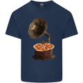 Pizza Gramophone Turntable Vinyl Records DJ Mens Cotton T-Shirt Tee Top Navy Blue