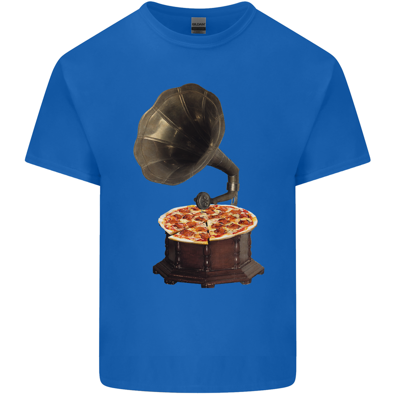 Pizza Gramophone Turntable Vinyl Records DJ Mens Cotton T-Shirt Tee Top Royal Blue