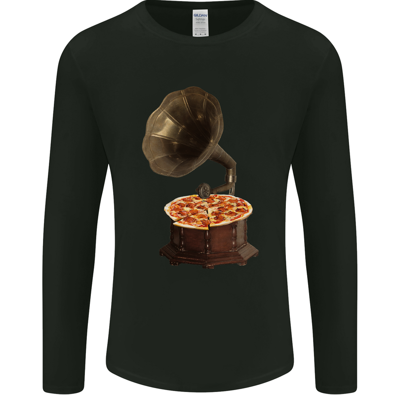 Pizza Gramophone Turntable Vinyl Records DJ Mens Long Sleeve T-Shirt Black