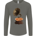 Pizza Gramophone Turntable Vinyl Records DJ Mens Long Sleeve T-Shirt Charcoal