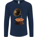 Pizza Gramophone Turntable Vinyl Records DJ Mens Long Sleeve T-Shirt Navy Blue