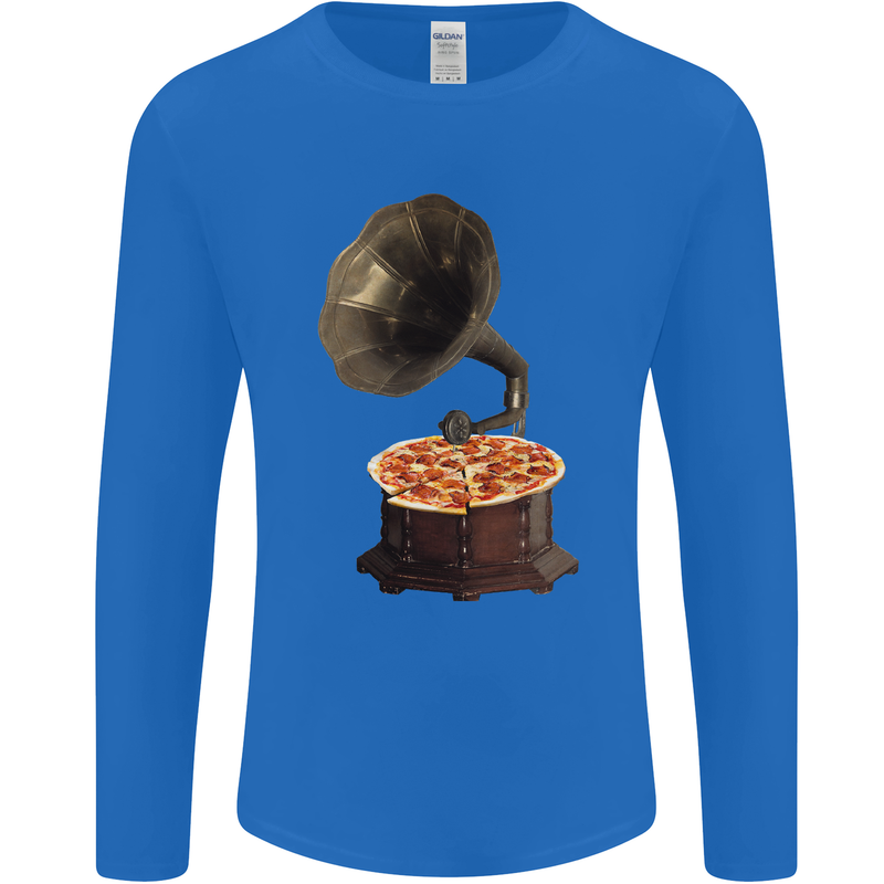 Pizza Gramophone Turntable Vinyl Records DJ Mens Long Sleeve T-Shirt Royal Blue