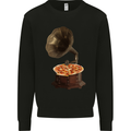 Pizza Gramophone Turntable Vinyl Records DJ Mens Sweatshirt Jumper Black