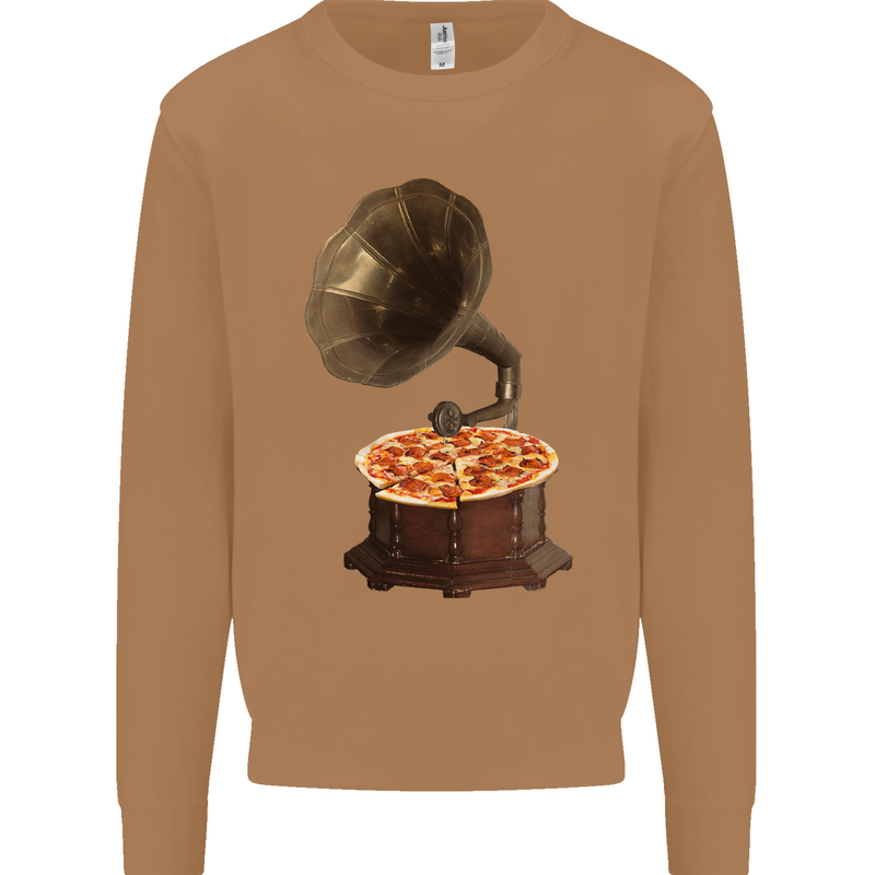 Pizza Gramophone Turntable Vinyl Records DJ Mens Sweatshirt Jumper Caramel Latte