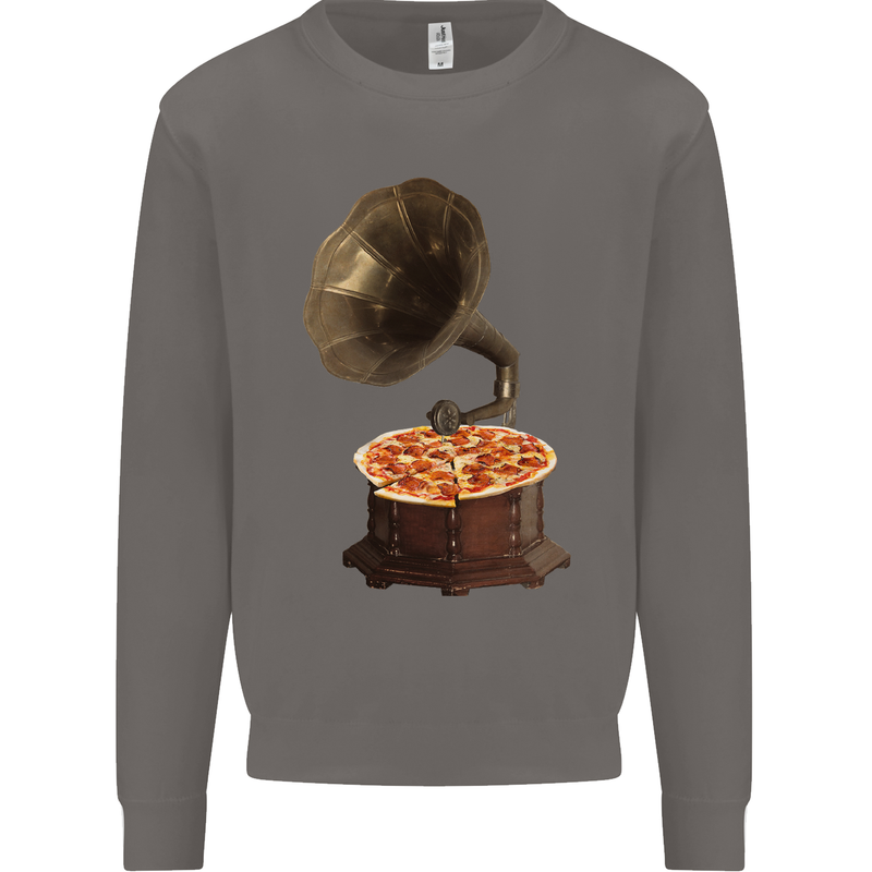 Pizza Gramophone Turntable Vinyl Records DJ Mens Sweatshirt Jumper Charcoal