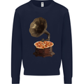 Pizza Gramophone Turntable Vinyl Records DJ Mens Sweatshirt Jumper Navy Blue