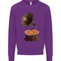 Pizza Gramophone Turntable Vinyl Records DJ Mens Sweatshirt Jumper Purple