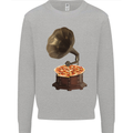 Pizza Gramophone Turntable Vinyl Records DJ Mens Sweatshirt Jumper Sports Grey