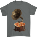 Pizza Gramophone Turntable Vinyl Records DJ Mens T-Shirt 100% Cotton Charcoal