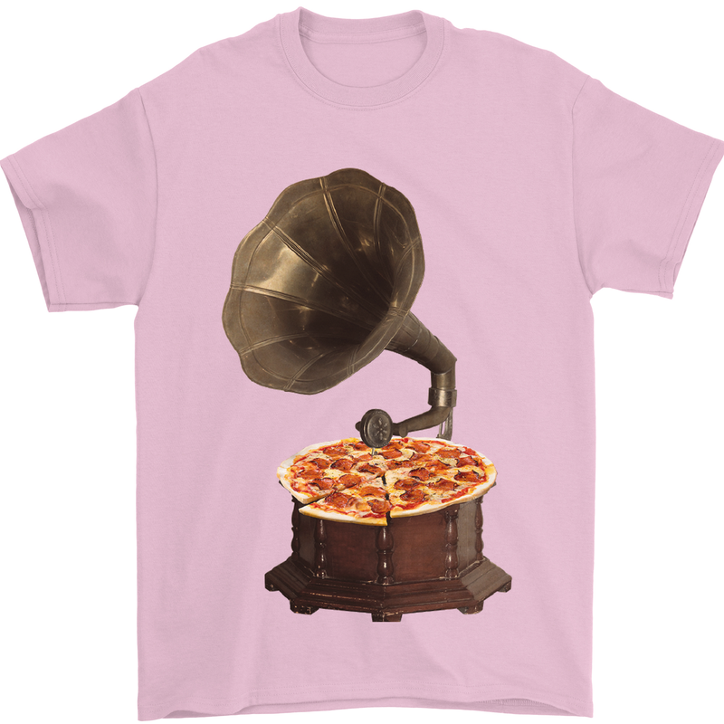 Pizza Gramophone Turntable Vinyl Records DJ Mens T-Shirt 100% Cotton Light Pink