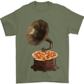 Pizza Gramophone Turntable Vinyl Records DJ Mens T-Shirt 100% Cotton Military Green