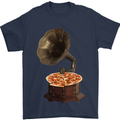 Pizza Gramophone Turntable Vinyl Records DJ Mens T-Shirt 100% Cotton Navy Blue