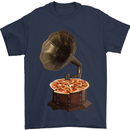 Pizza Gramophone Turntable Vinyl Records DJ Mens T-Shirt 100% Cotton Navy Blue