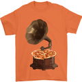 Pizza Gramophone Turntable Vinyl Records DJ Mens T-Shirt 100% Cotton Orange