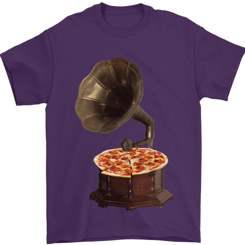 Pizza Gramophone Turntable Vinyl Records DJ Mens T-Shirt 100% Cotton Purple