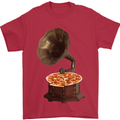 Pizza Gramophone Turntable Vinyl Records DJ Mens T-Shirt 100% Cotton Red