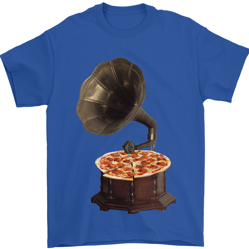 Pizza Gramophone Turntable Vinyl Records DJ Mens T-Shirt 100% Cotton Royal Blue