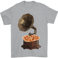 Pizza Gramophone Turntable Vinyl Records DJ Mens T-Shirt 100% Cotton Sports Grey