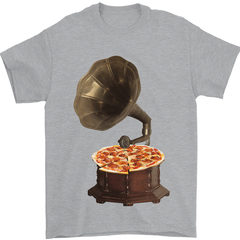 Pizza Gramophone Turntable Vinyl Records DJ Mens T-Shirt 100% Cotton Sports Grey