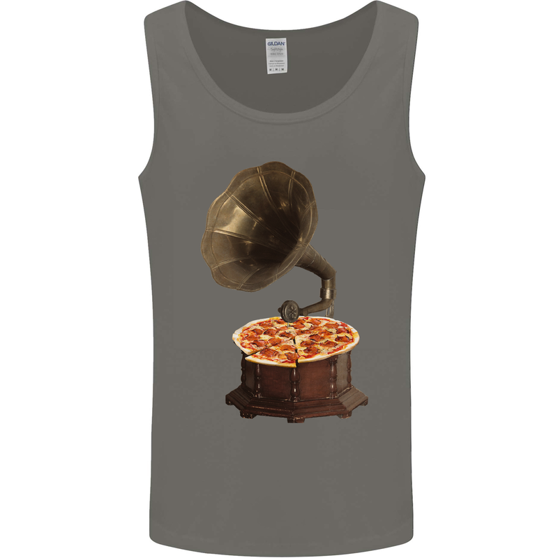 Pizza Gramophone Turntable Vinyl Records DJ Mens Vest Tank Top Charcoal