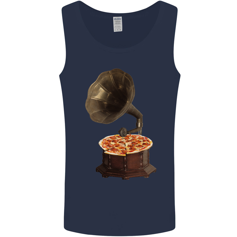 Pizza Gramophone Turntable Vinyl Records DJ Mens Vest Tank Top Navy Blue