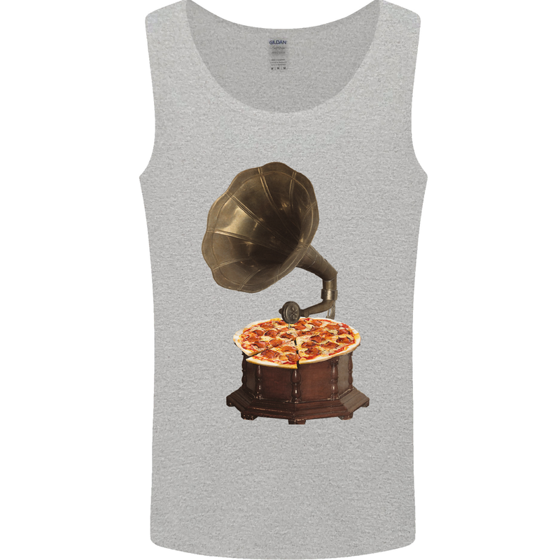 Pizza Gramophone Turntable Vinyl Records DJ Mens Vest Tank Top Sports Grey