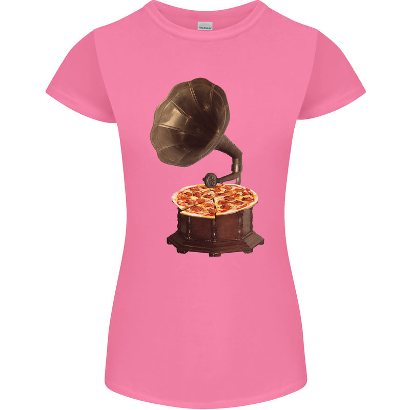 Pizza Gramophone Turntable Vinyl Records DJ Womens Petite Cut T-Shirt Azalea