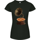 Pizza Gramophone Turntable Vinyl Records DJ Womens Petite Cut T-Shirt Black