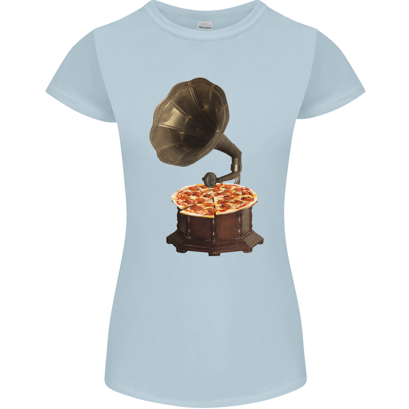 Pizza Gramophone Turntable Vinyl Records DJ Womens Petite Cut T-Shirt Light Blue