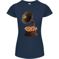 Pizza Gramophone Turntable Vinyl Records DJ Womens Petite Cut T-Shirt Navy Blue
