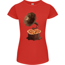 Pizza Gramophone Turntable Vinyl Records DJ Womens Petite Cut T-Shirt Red