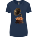 Pizza Gramophone Turntable Vinyl Records DJ Womens Wider Cut T-Shirt Navy Blue
