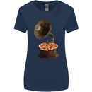 Pizza Gramophone Turntable Vinyl Records DJ Womens Wider Cut T-Shirt Navy Blue