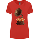 Pizza Gramophone Turntable Vinyl Records DJ Womens Wider Cut T-Shirt Red