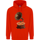 Pizza Gramophone Vinyl Records Turntable DJ Childrens Kids Hoodie Bright Red