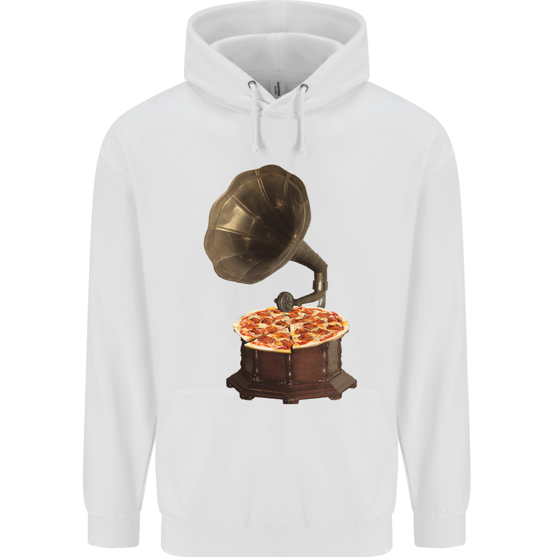 Pizza Gramophone Vinyl Records Turntable DJ Childrens Kids Hoodie White