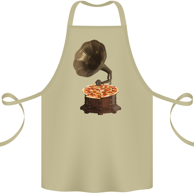 Pizza Gramophone Vinyl Records Turntable DJ Cotton Apron 100% Organic Khaki