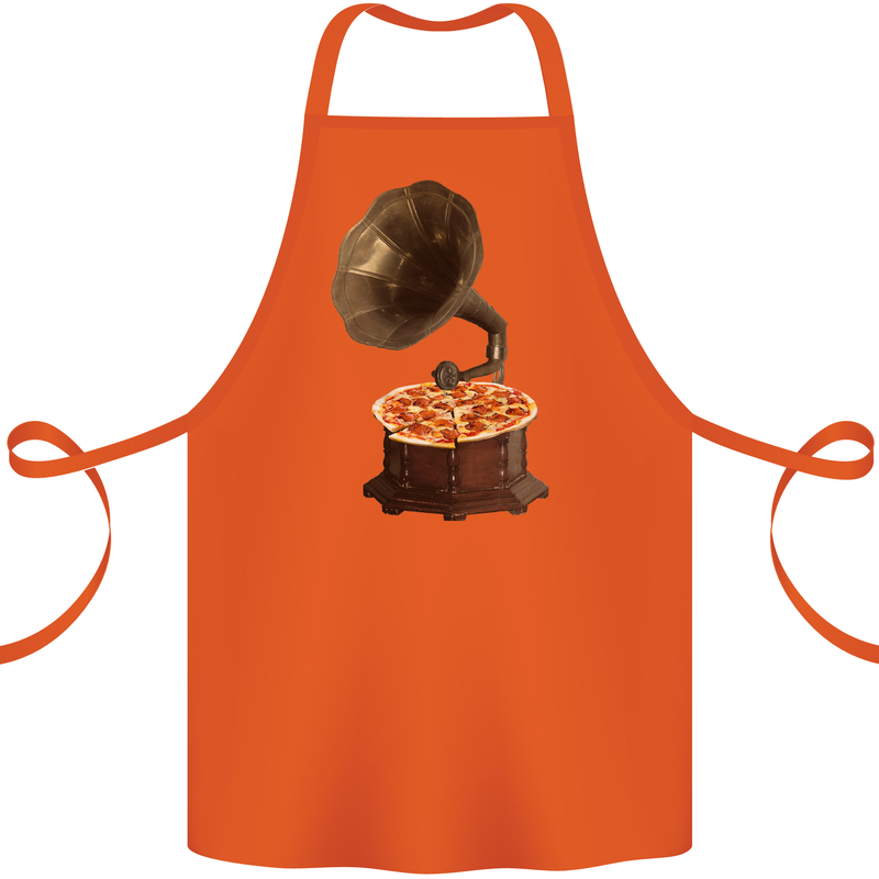 Pizza Gramophone Vinyl Records Turntable DJ Cotton Apron 100% Organic Orange