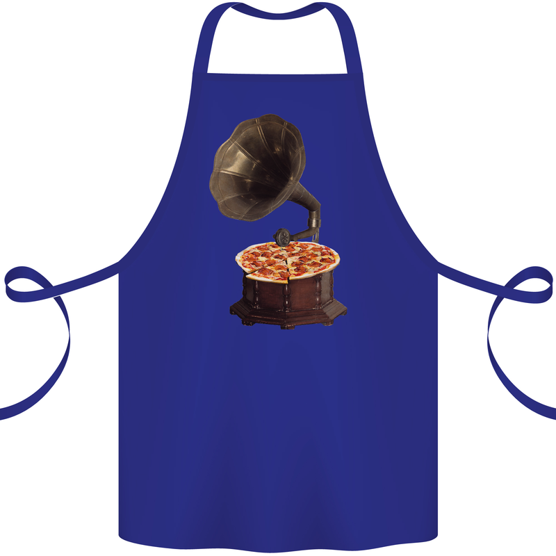 Pizza Gramophone Vinyl Records Turntable DJ Cotton Apron 100% Organic Royal Blue