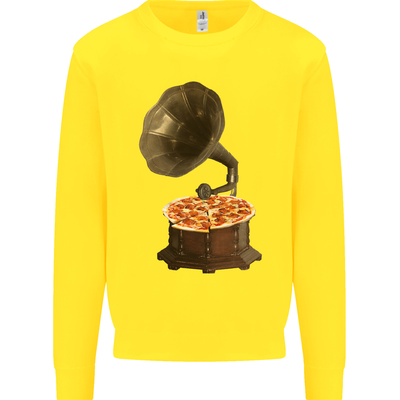 Pizza Gramophone Vinyl Records Turntable DJ Kids Sweatshirt Jumper Yellow