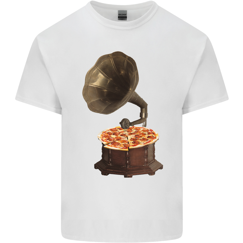 Pizza Gramophone Vinyl Records Turntable DJ Kids T-Shirt Childrens White