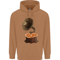 Pizza Gramophone Vinyl Records Turntable DJ Mens 80% Cotton Hoodie Caramel Latte