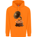 Pizza Gramophone Vinyl Records Turntable DJ Mens 80% Cotton Hoodie Orange