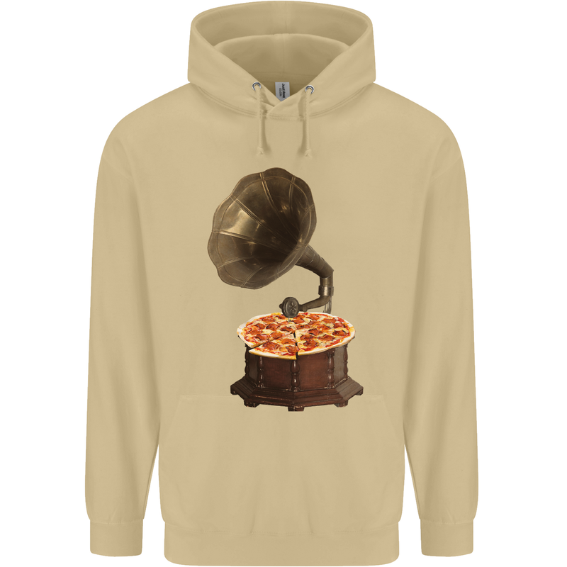 Pizza Gramophone Vinyl Records Turntable DJ Mens 80% Cotton Hoodie Sand