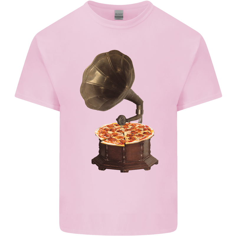 Pizza Gramophone Vinyl Records Turntable DJ Mens Cotton T-Shirt Tee Top Light Pink