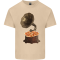 Pizza Gramophone Vinyl Records Turntable DJ Mens Cotton T-Shirt Tee Top Sand