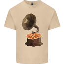 Pizza Gramophone Vinyl Records Turntable DJ Mens Cotton T-Shirt Tee Top Sand
