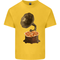 Pizza Gramophone Vinyl Records Turntable DJ Mens Cotton T-Shirt Tee Top Yellow