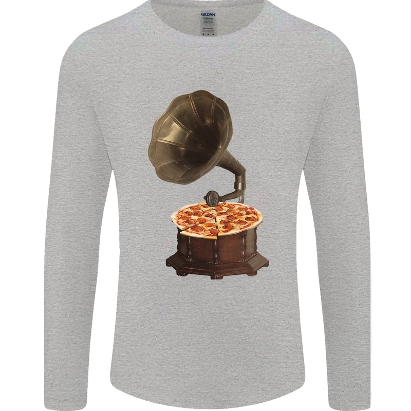 Pizza Gramophone Vinyl Records Turntable DJ Mens Long Sleeve T-Shirt Sports Grey